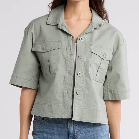 Habitual Utility Jacket Women’s XL Khaki Short Sleeve Cotton Travel Layer Button - Picture 1 of 9